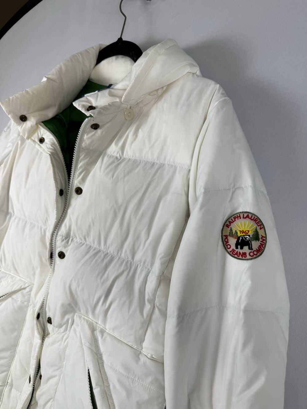 Vintage Polo Jeans Co Ralph Lauren White Down Puffer Jacket 1967 Patch Y2K